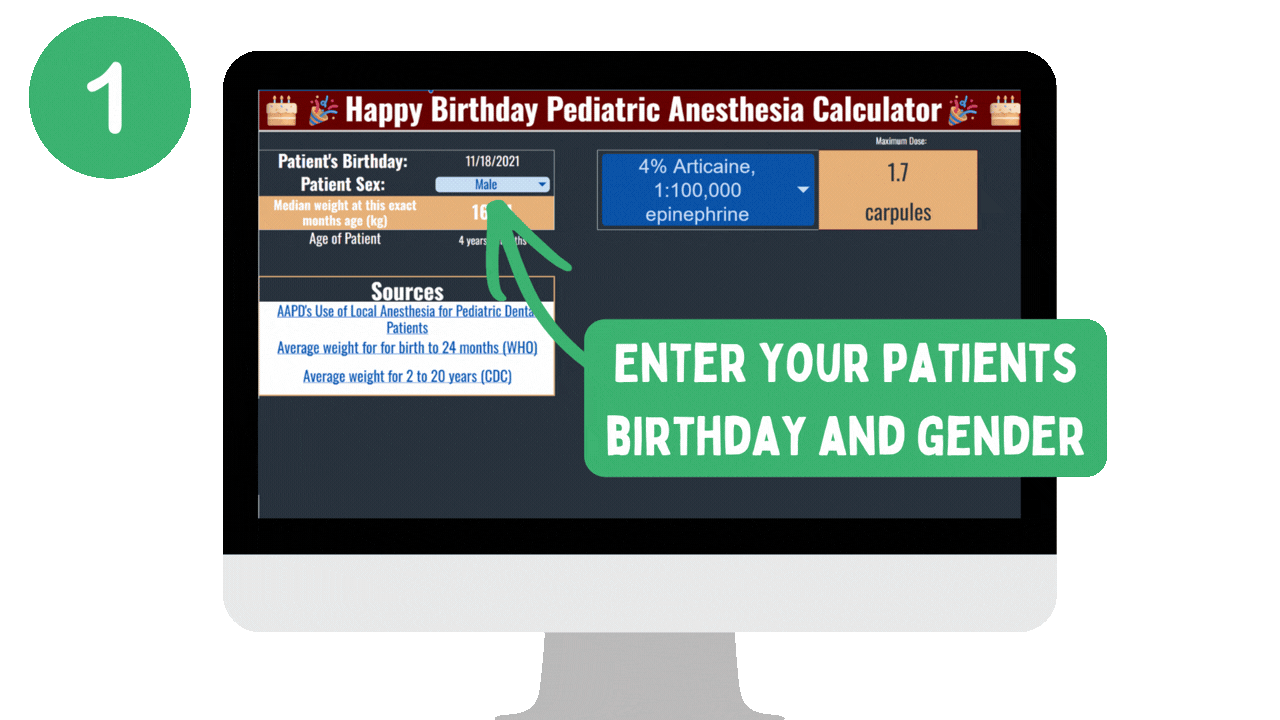 🎂🎉"Happy Birthday" Pediatric Anesthesia Calculator
