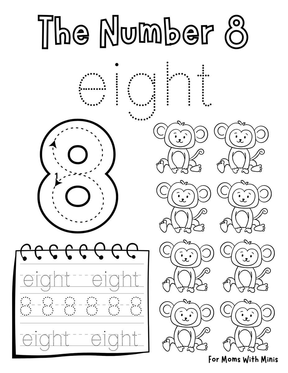 Write the Number Eight and Count the Monkeys