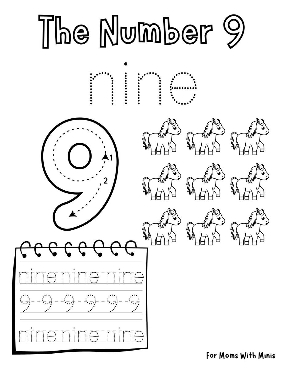 Write the Number Nine and Count the Horses
