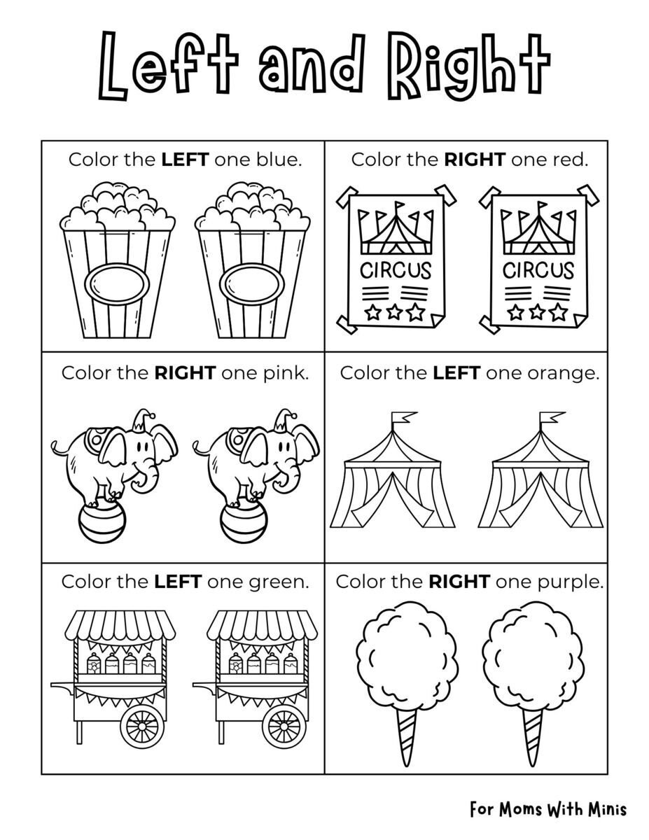 Circus-Themed Left and Right Worksheet