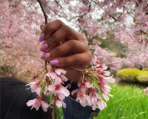 Beautiful Bio Sculpture gel nails by Kirstie - cherry blossom pink manicure with custom nail art, Wellington
