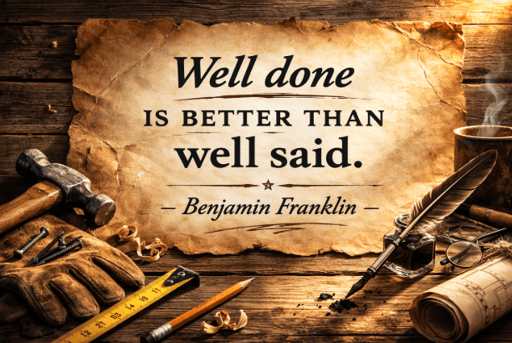 Quote image: Well done is better than well said. - Benjamin Franklin