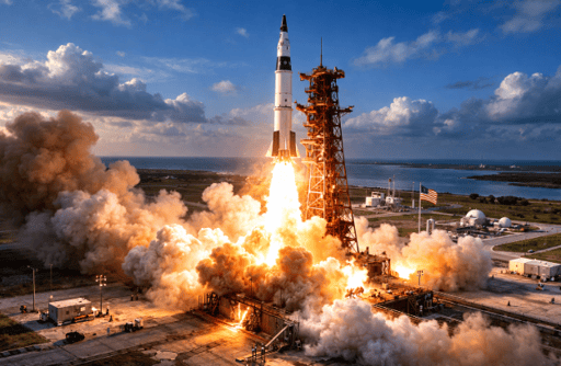 A Mercury capsule in flight above Earth