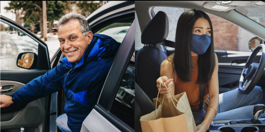 Two people in Uber cars