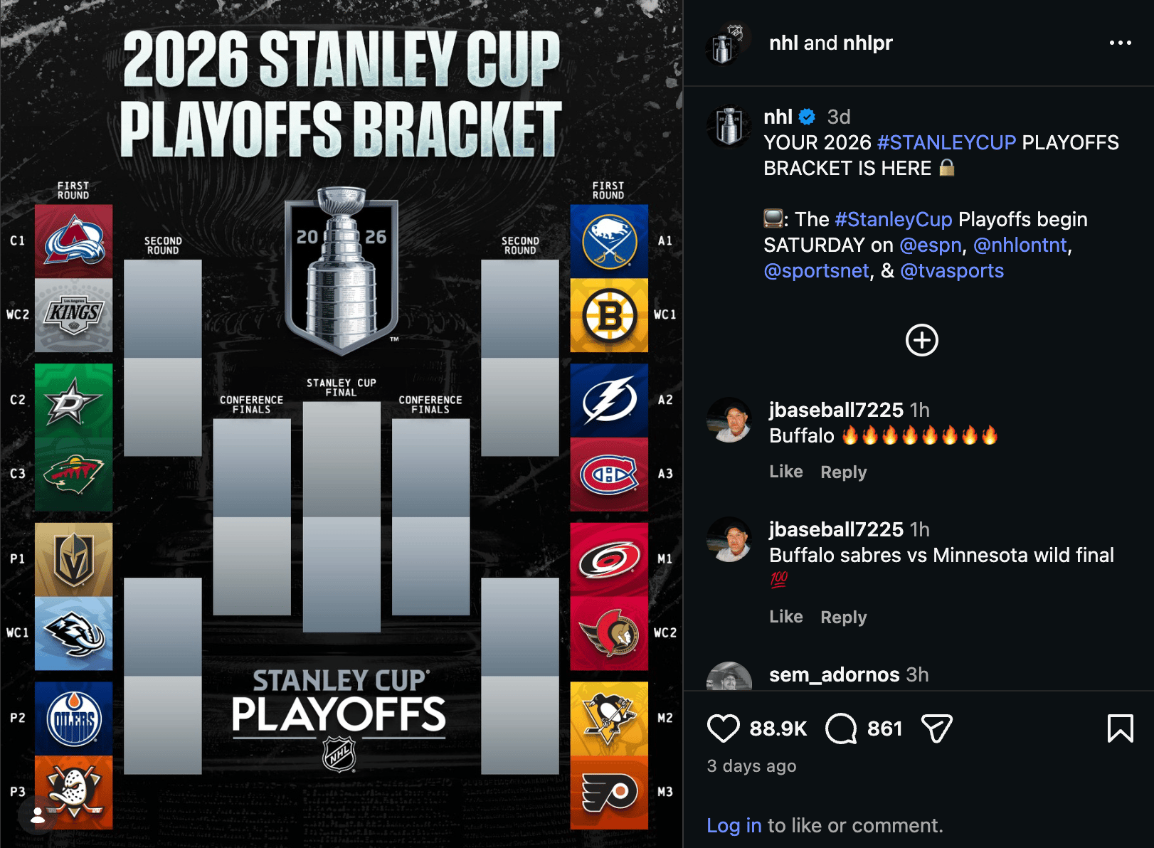 NHL Bracket Reveal post screenshot
