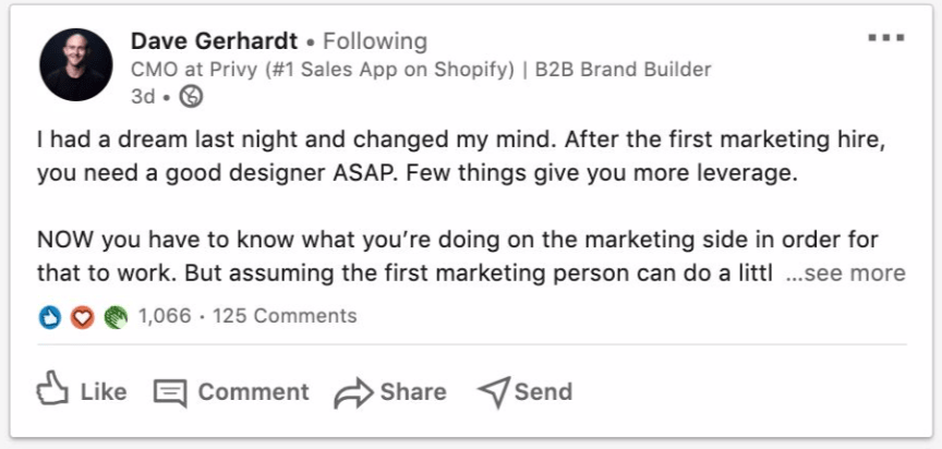 Dave Gerhardt's LinkedIn Post