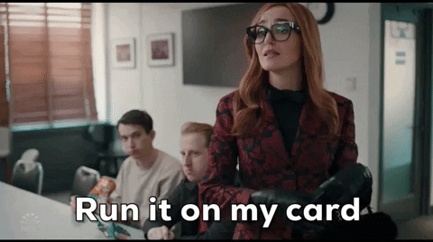 SNL woman saying "run it on my card"