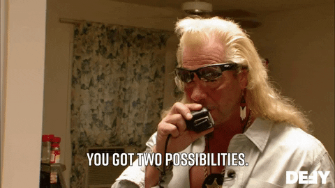 Man with long hair, sunglasses announcing "You Got Two Possibilities"