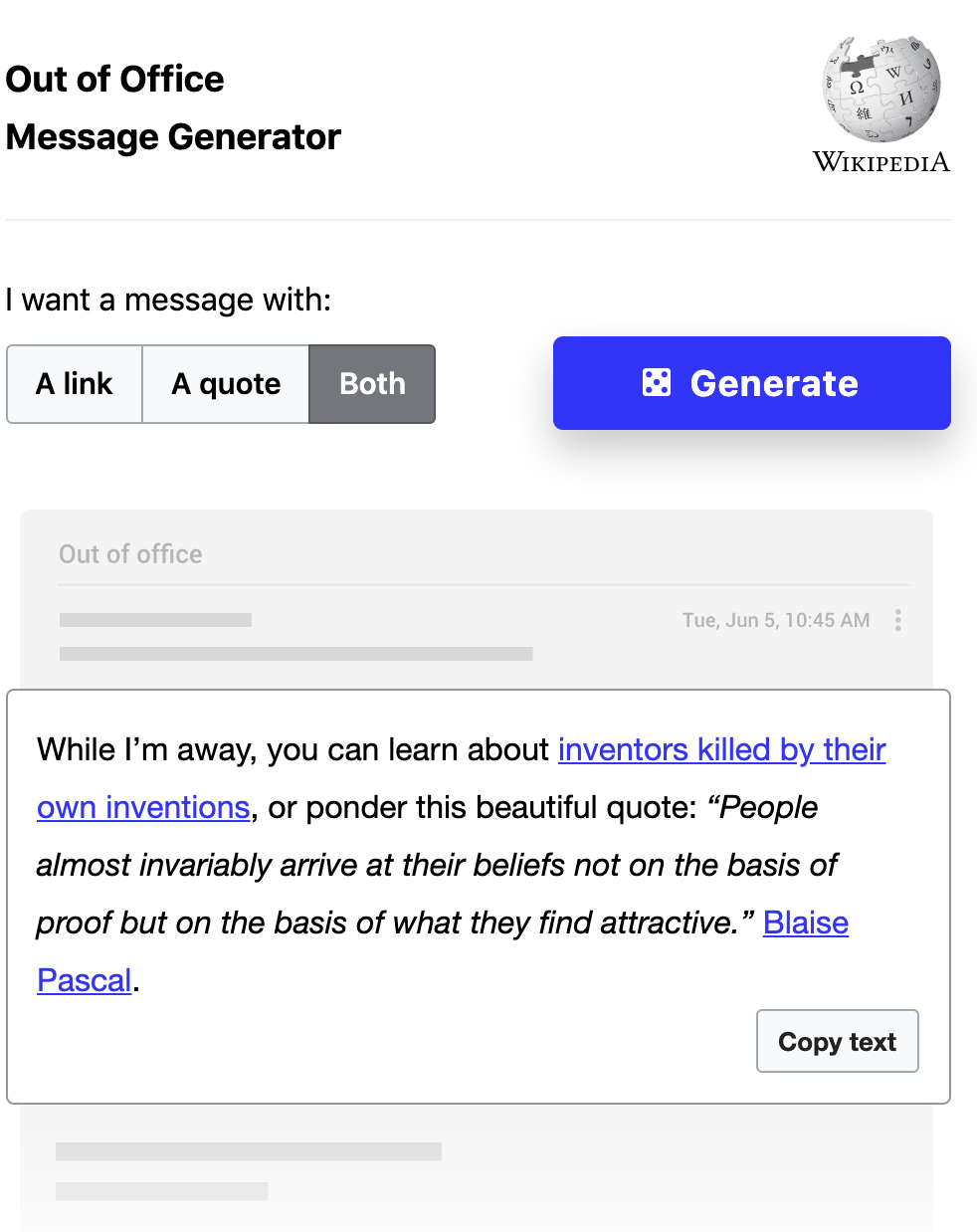 Out of Office Generator