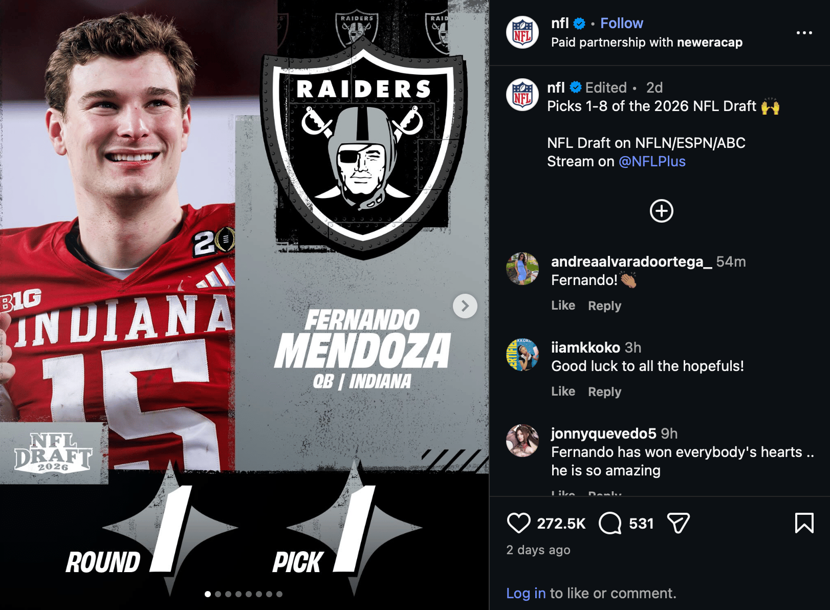 NFL Picks 1-8 of the 2026 NFL Draft Instagram post