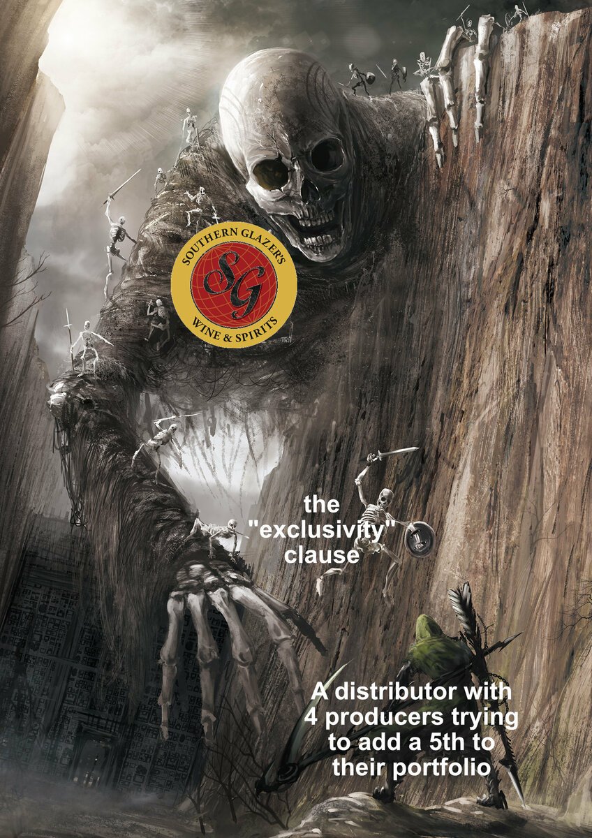 A giant Southern Glazer's skeleton chases a small wine distributor