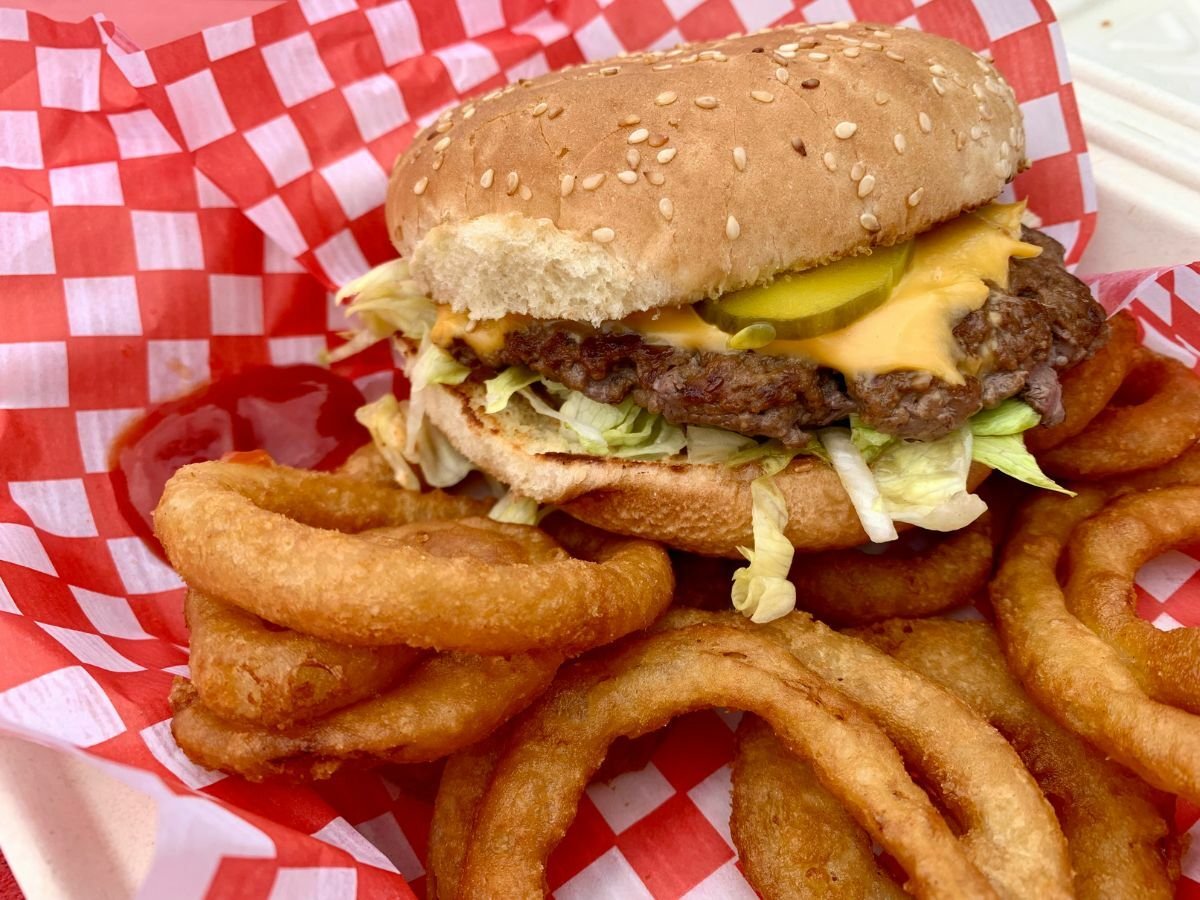 Fat Les’s Wham burger and rings.