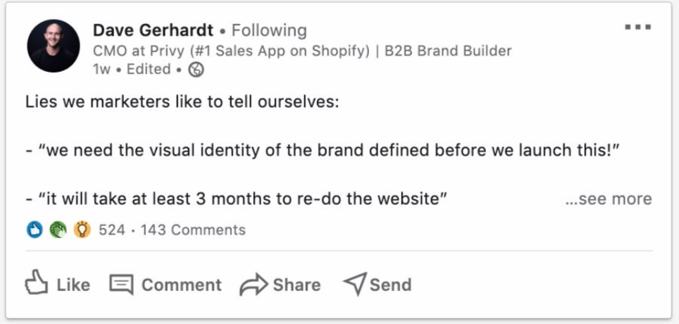 Dave Gerhardt's LinkedIn Post