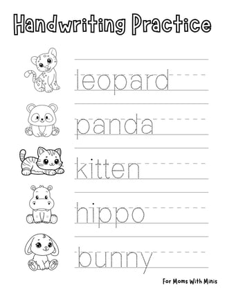 Baby Animal Handwriting Practice
