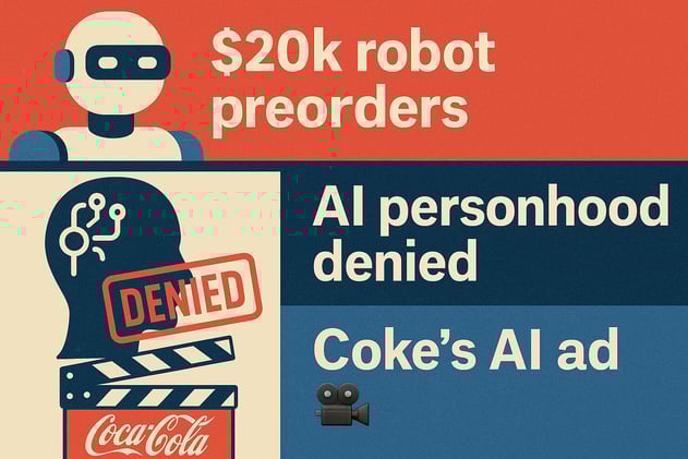$20k robot preorders, AI personhood denied, Coke's AI ad 🎥