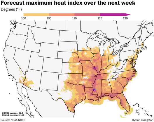Late July heat wave flexing in the eastern half of the U.S. 