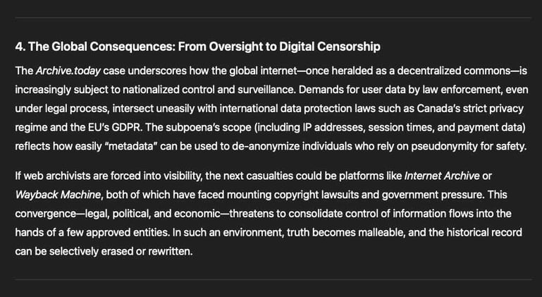 The Archive.today case underscores how the global internet—once heralded as a decentralized commons—is increasingly subject to nationalized control and surveillance.