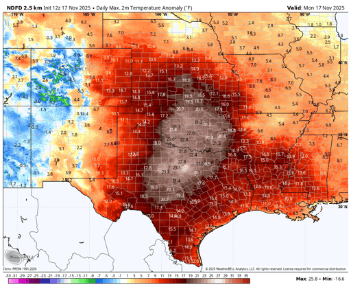 November "heat wave" across the Southern United States this week