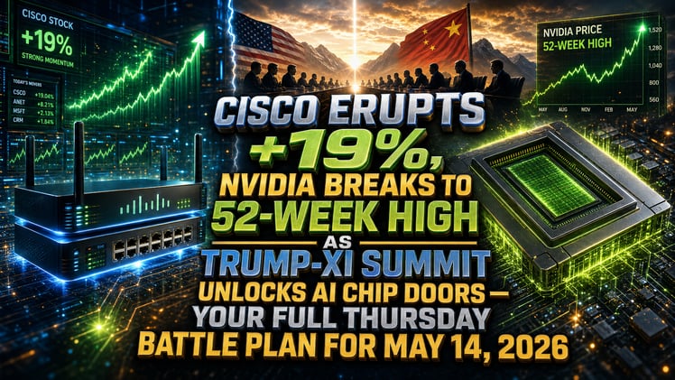 🔥 DCG COMMAND CENTER | MARKET INTELLIGENCE BRIEF |CISCO ERUPTS +19%, NVIDIA BREAKS TO 52-WEEK HIGH AS TRUMP-XI SUMMIT UNLOCKS AI CHIP DOORS — YOUR FULL THURSDAY BATTLE PLAN FOR MAY 14, 2026🔥