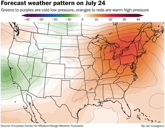 Intense heat builds in the eastern half of the U.S. 