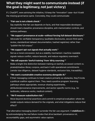 Fair Use as an Industrial Policy: What 'AI Progress' Is Really Arguing For — and What It Leaves Out. Critics can point to any counterexample—model outputs that substitute for works...