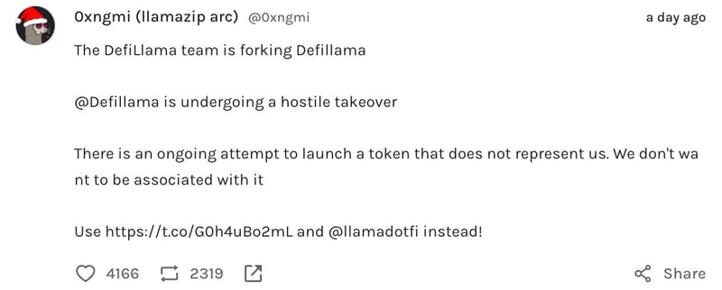 A hostile take over at DeFi Llama?