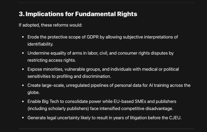 Ready to sacrifice GDPR on the altar of the AI God? 1. Narrowing the definition of âpersonal data.â 2. Restricting data subject rights to âdata-protection purposesâ only.