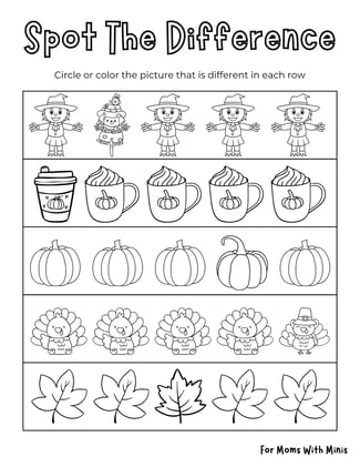 Spot The Difference Fall Themed Worksheet
