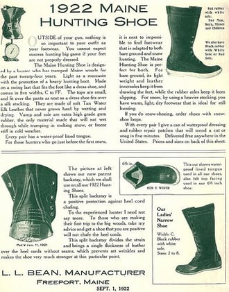 22-JAN-2026 | Excerpt from L.L. Bean’s “1922 Maine Hunting Shoe” Ad