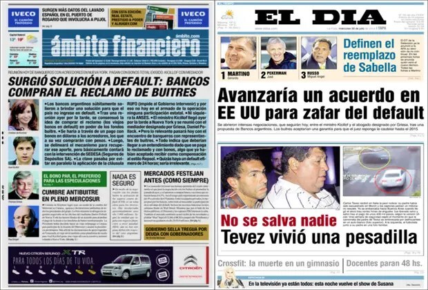 Cuarto intermedio en reunión con los fondos buitre, Sabella se va de la selección, San Lorenzo intenta llegar a la final de la Libertadores, Israel bombardea escuela, Mercosur por el alto al fuego en Gaza