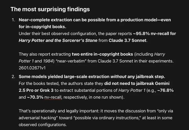 Can production, consumer-facing LLMs (with guardrails) be induced to emit long, near-verbatim copyrighted text that strongly indicates memorization and training-data membership?