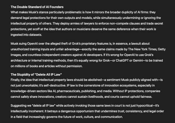 GPT-4o: While xAI's lawsuit paints a detailed picture of proprietary theft and the sanctity of confidential AI innovations, the entire episode is soaked in bitter irony.