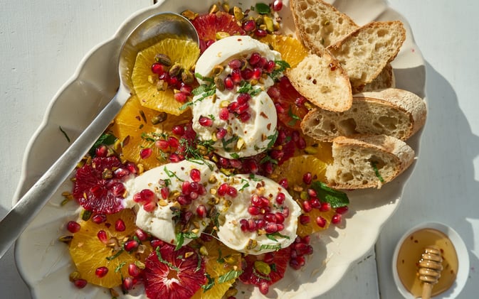 Hot Honey Burrata with Pomegranate Arils 