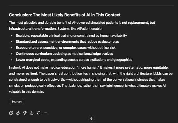 Medical students rated AIPatient as equal or superior to human-simulated patients across fidelity, emotional realism, usability, and support for clinical reasoning.t