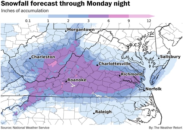 Richmond and southern Mid-Atlantic pick up second snow in days