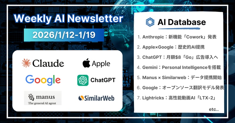 【2026年1月12日-1月19日】週間AIニュース