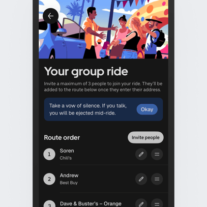 Uber group ride vow of silence
