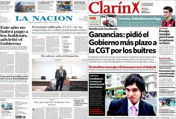 Muerte de niños en Gaza, James Rodríguez al Real Madrid, demanda de cautelar por fondos buitre, CGT por impuesto a las ganancias, familiares de Once critican a Cristina