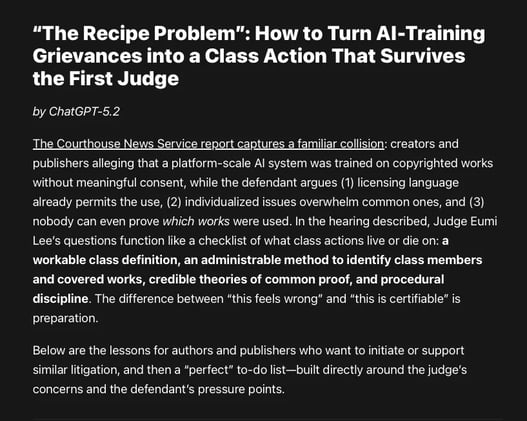 AI litigation: Judge Eumi Lee’s questions function like a checklist of what class actions live or die on: a workable class definition, an administrable method to identify class members and...