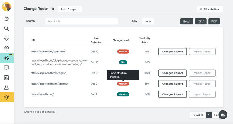 🚨New in UXsniff: Change Radar — Your Automatic UX Watchdog