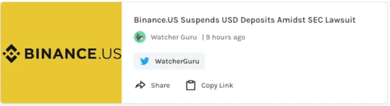 Binance US suspends USD deposits