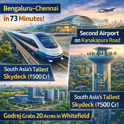 🚄 Bengaluru–Chennai in 73 Minutes! + Second Airport on Kanakapura Road + South Asia's Tallest Skydeck (₹500 Cr) + Godrej Grabs 20 Acres in Whitefield