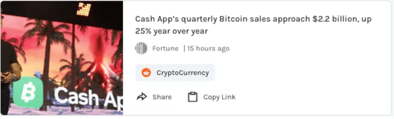Cash App quarterly Bitcoin sales over $2B
