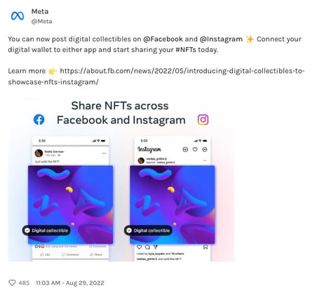 You can now share your NFTs on Facebook and Instgram so your Grandma's can view!