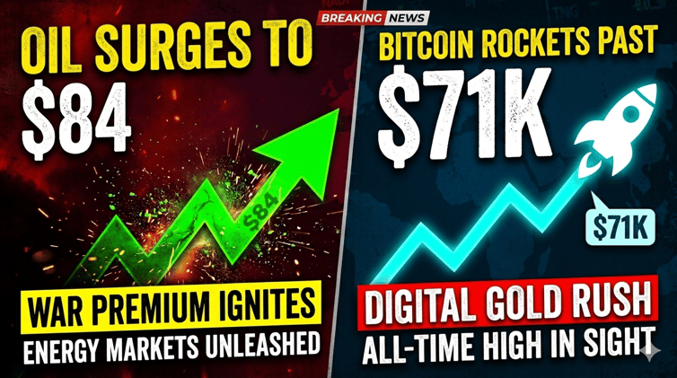 🔥 WAR PREMIUM IGNITES MARKETS: Oil Surges to $84, Bitcoin Rockets Past $71K — Your Complete March 4 Trading Gameplan