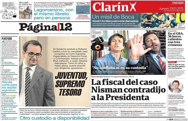 Novedades en el caso Nisman, velaron al fiscal Nisman, Carlés candidato para la Corte Suprema, Chile aprueba unión civil homosexual, Boca le ganó a Vélez