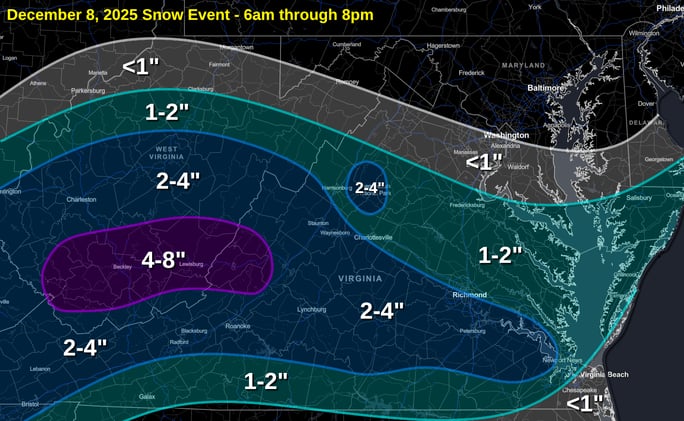 Focus on Central Virginia: 12/8/25 Snow Event
