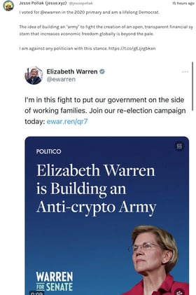 Senator Warren launches her Anti-Crypto Army