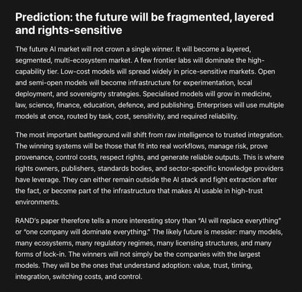 The AI market is unlikely to settle into a simple winner-take-all outcome. Instead, AI will diffuse through the economy as a set of competing ecosystems, each winning different segments...