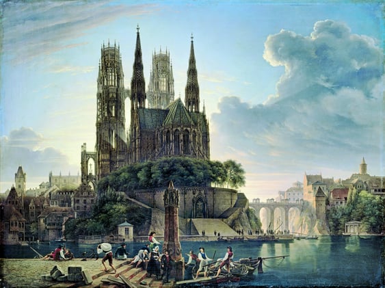 "Gothic Cathedral by a River" - Karl Friedrich Schinkel